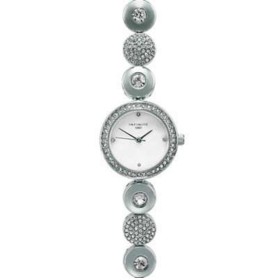 Ladies silver plated disc link analogue watch